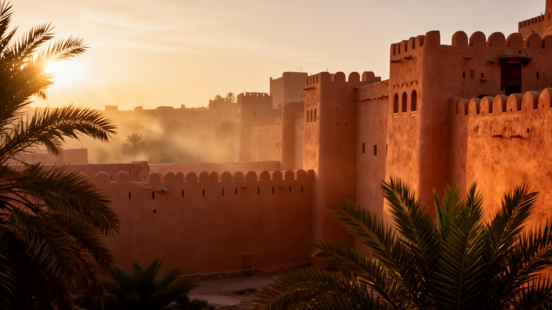 Traditional Omani fort at golden hour